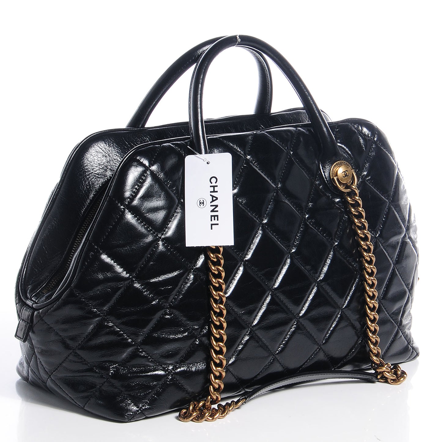 Glazed Calfskin Castle Rock Bowling Bag Black