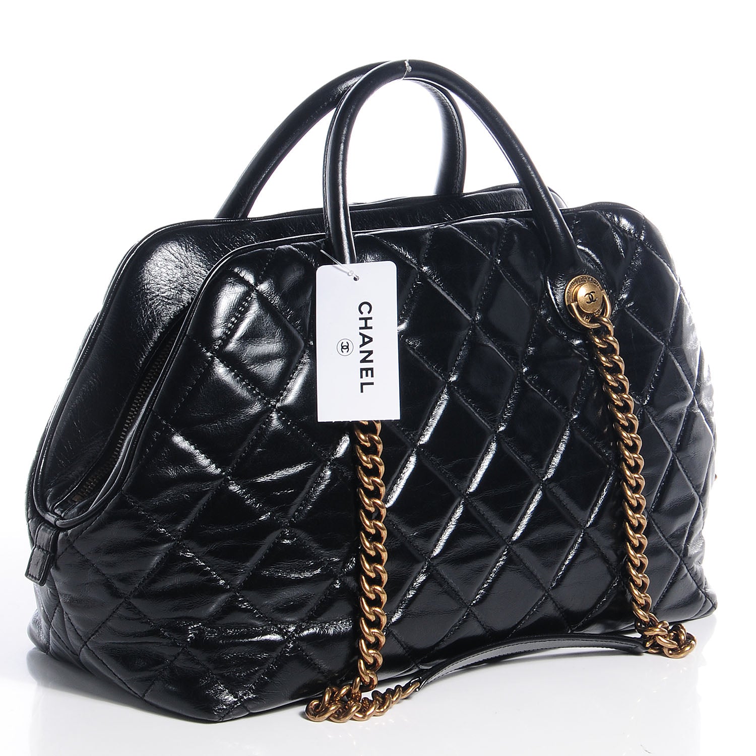 Chanel Glazed Calfskin Castle Rock Bowling Bag Black 2 of 7