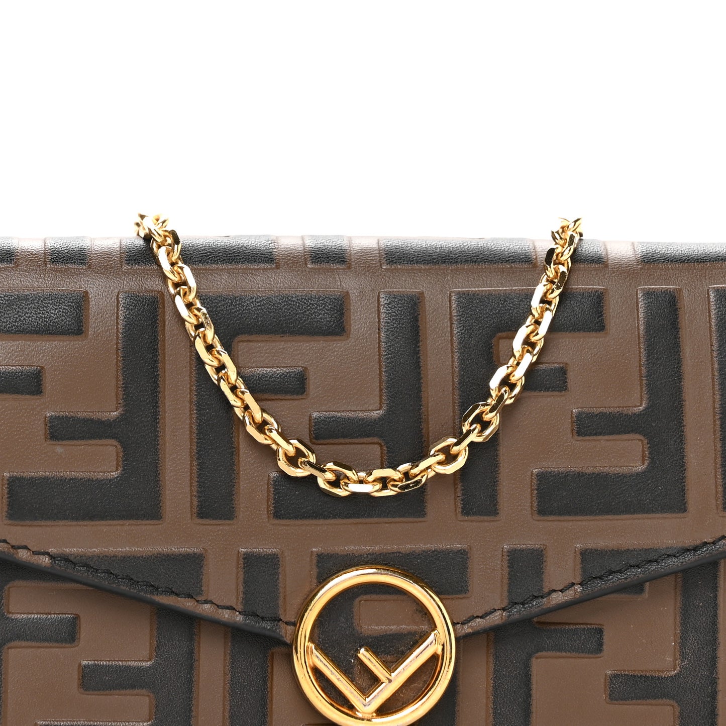 Vitello Soft F is Fendi Bi-Color FF 1974 Embossed Continental Envelope Wallet On Chain Maya Black