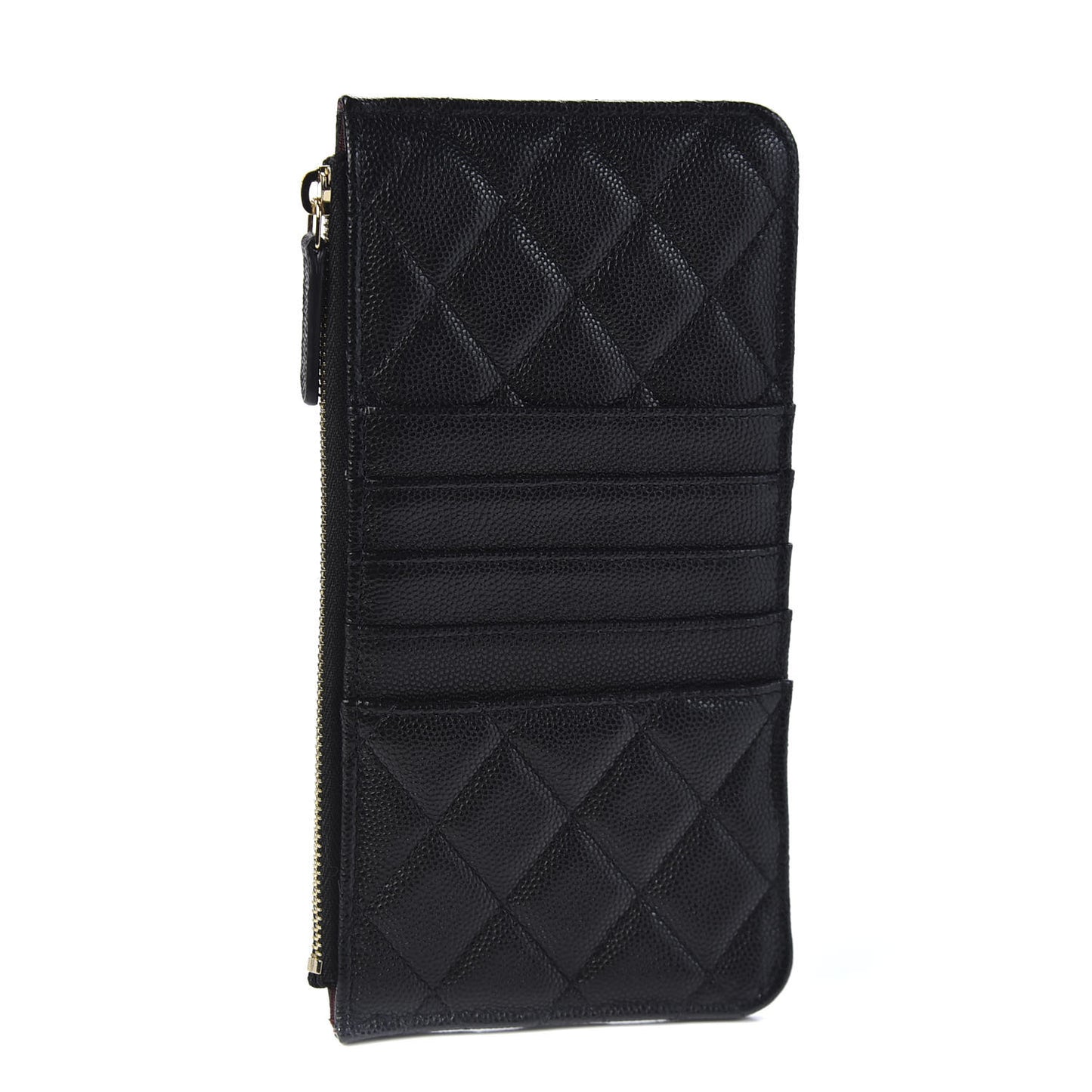 Caviar Quilted Classic Flat Wallet Pouch Black