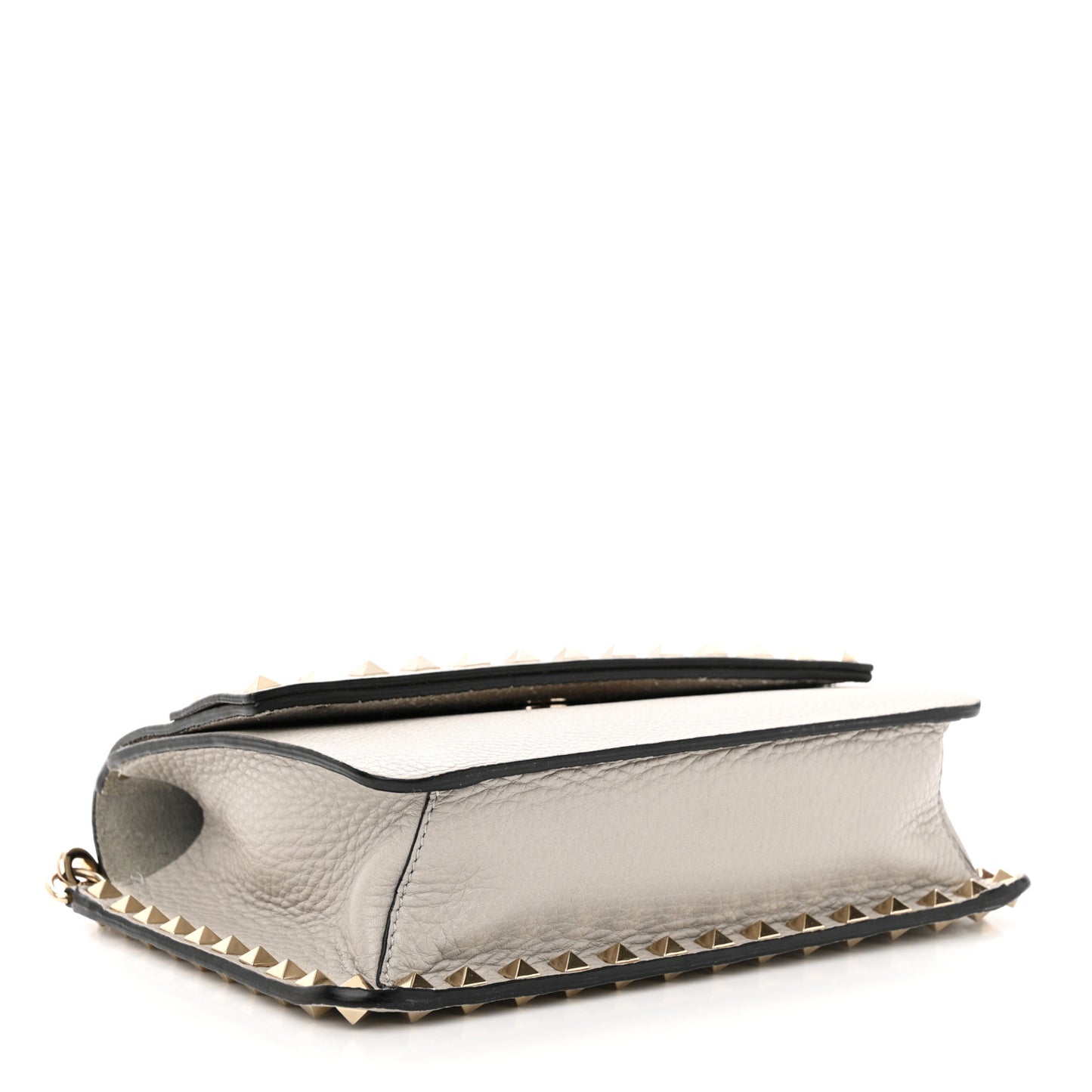 Pebbled Calfskin Rockstud Side Slip Crossbody Pastel Grey