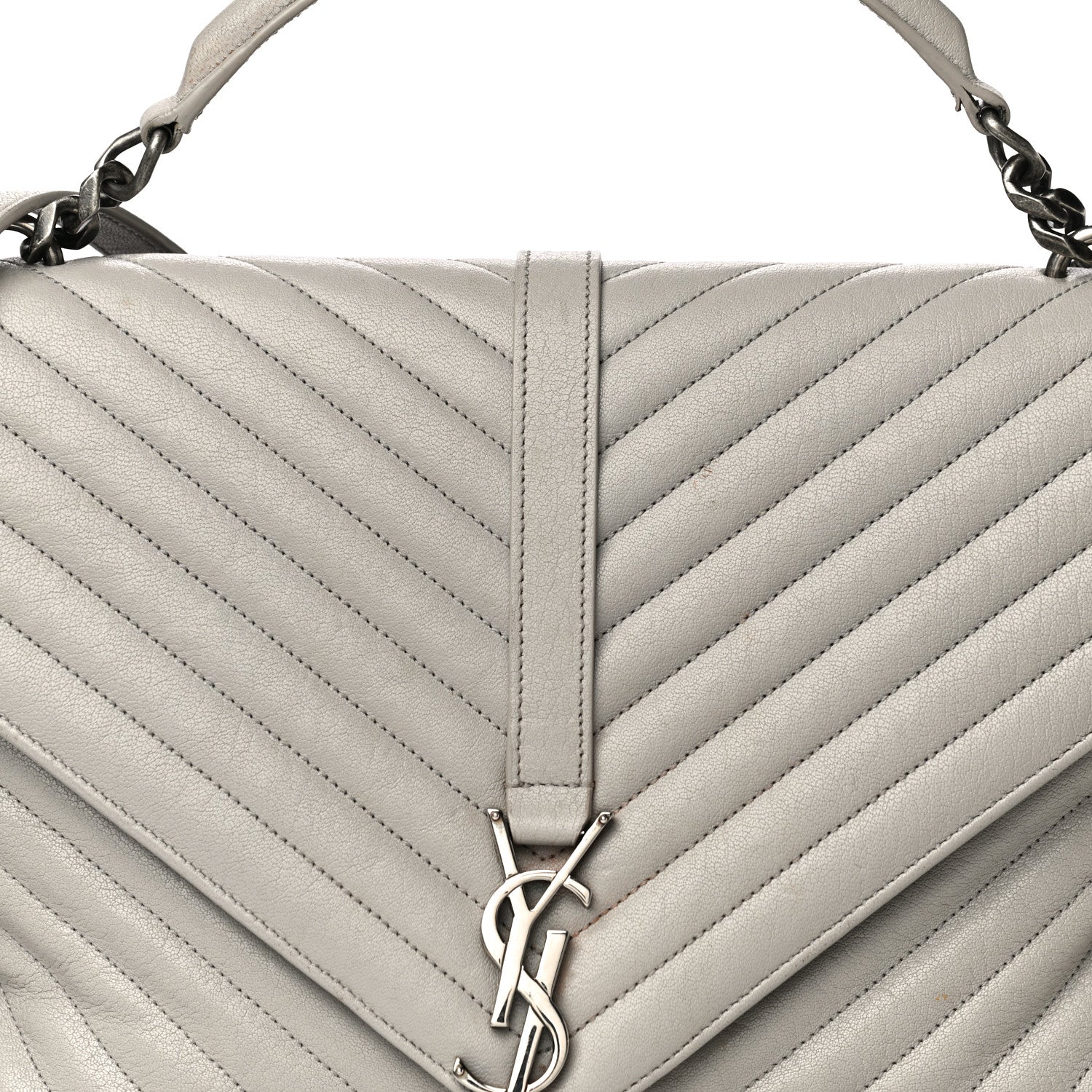 Saint Laurent Sheepskin Matelasse Large Monogram College Satchel Light Grey 8 of 31
