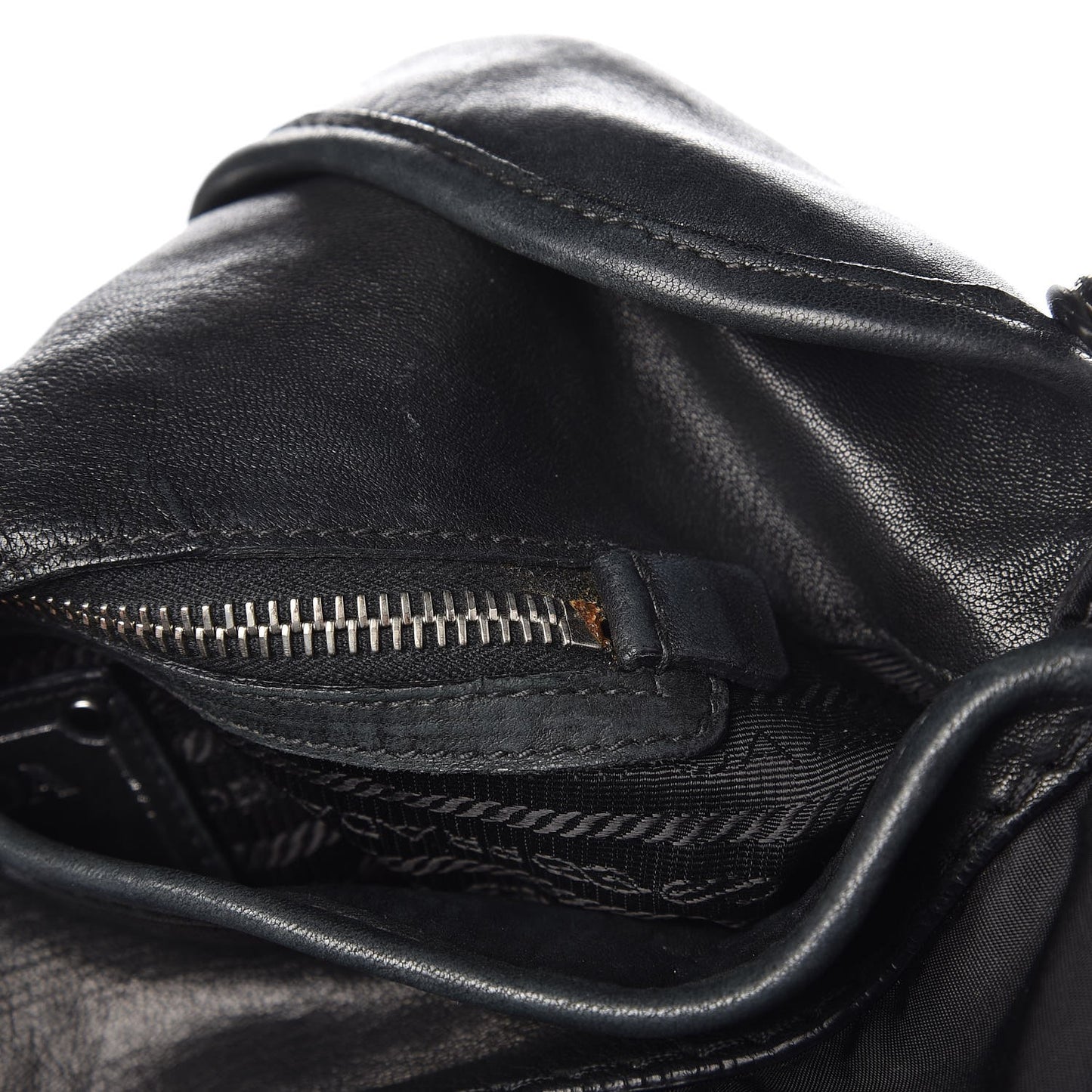 Calfskin Tessuto Nylon Large Easy Fold Over Satchel Black