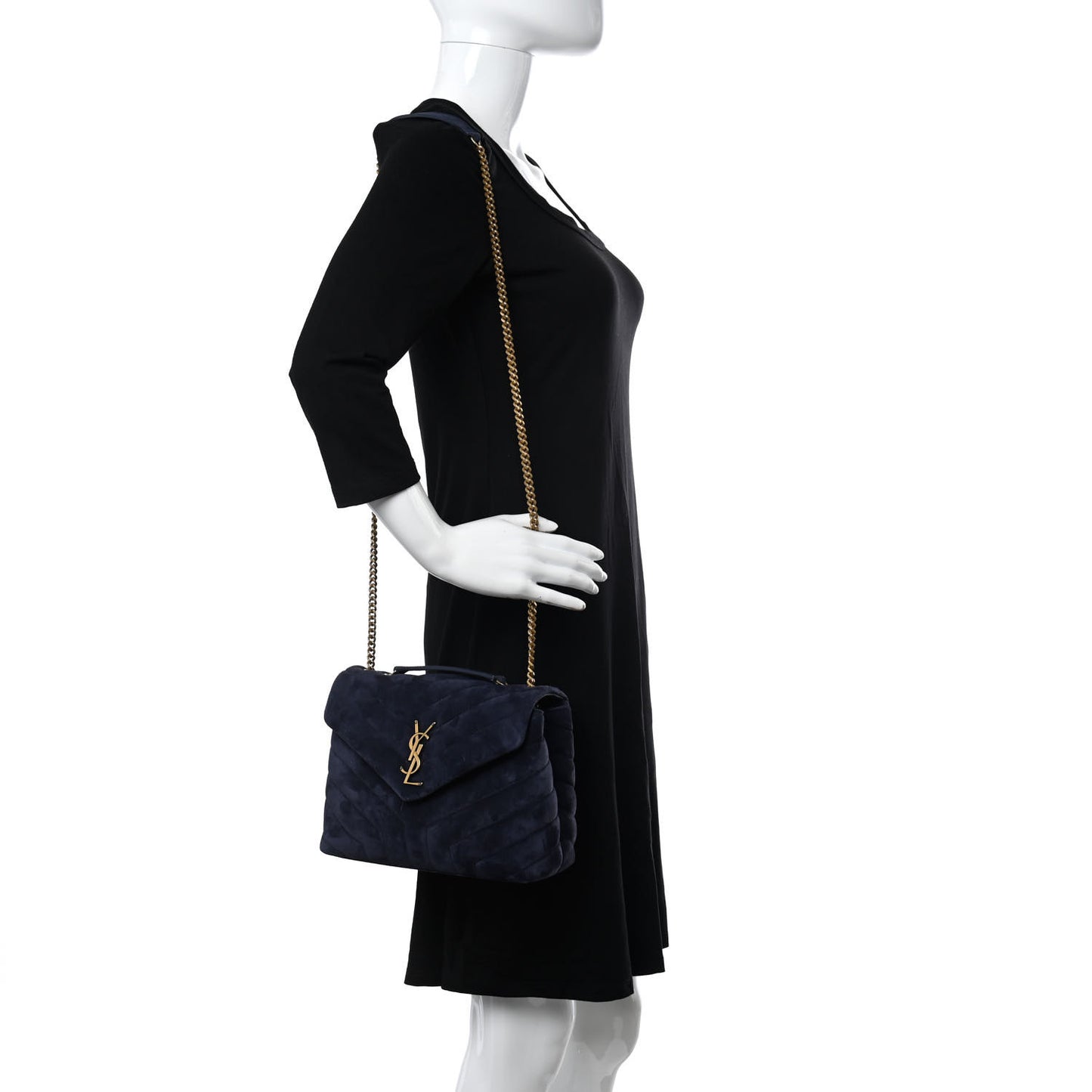 Velvet Y Quilted Monogram Small Loulou Chain Satchel Marine