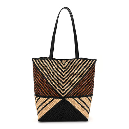 Loewe Raffia Calfskin Paula's Ibiza Medium Puzzle Fold Tote Natural Honey Gold 1 of 10