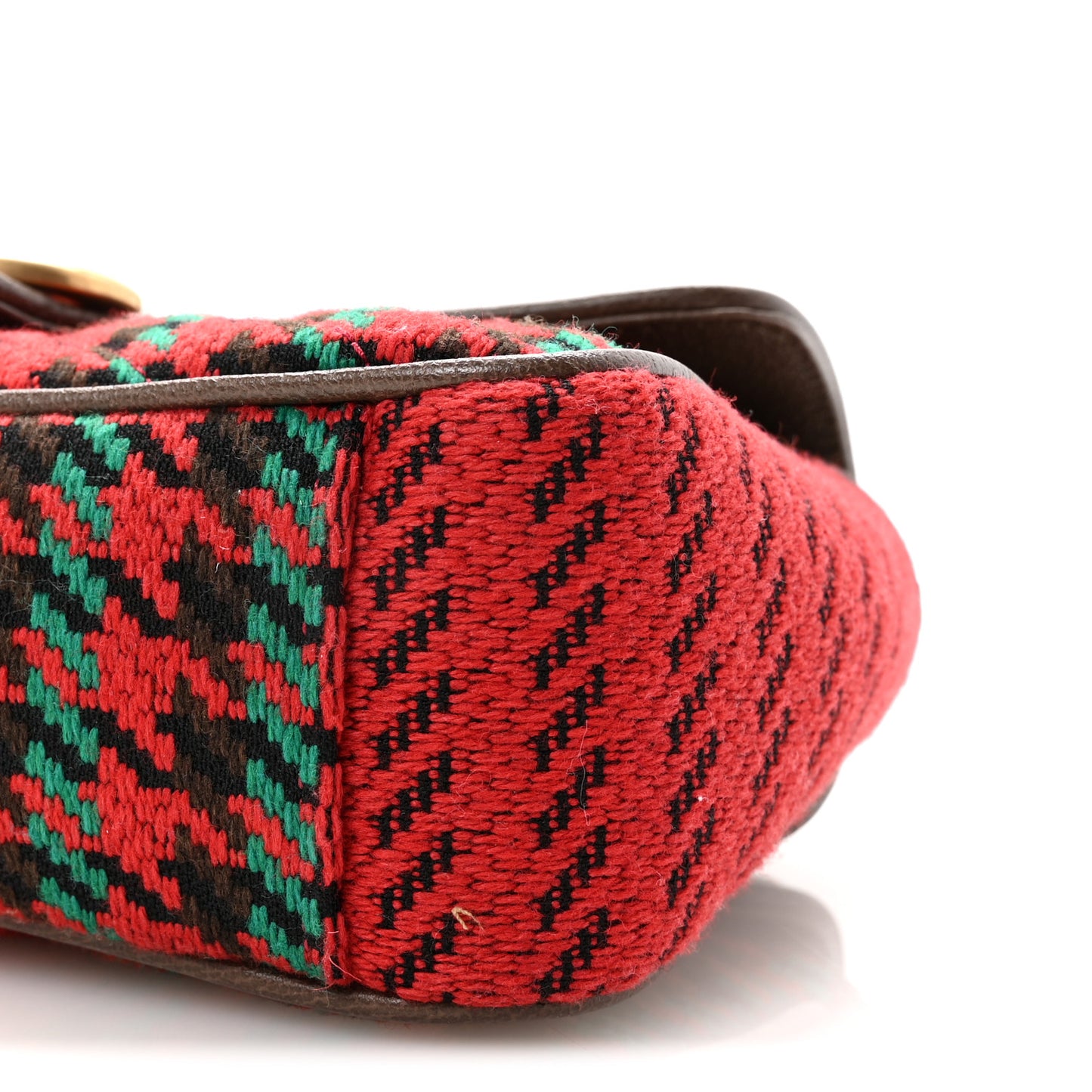 Wool Tweed Textured Dollar Calfskin Matelasse Diagonal Plaid Small GG Marmont Shoulder Bag Red Green Multicolor New Acero