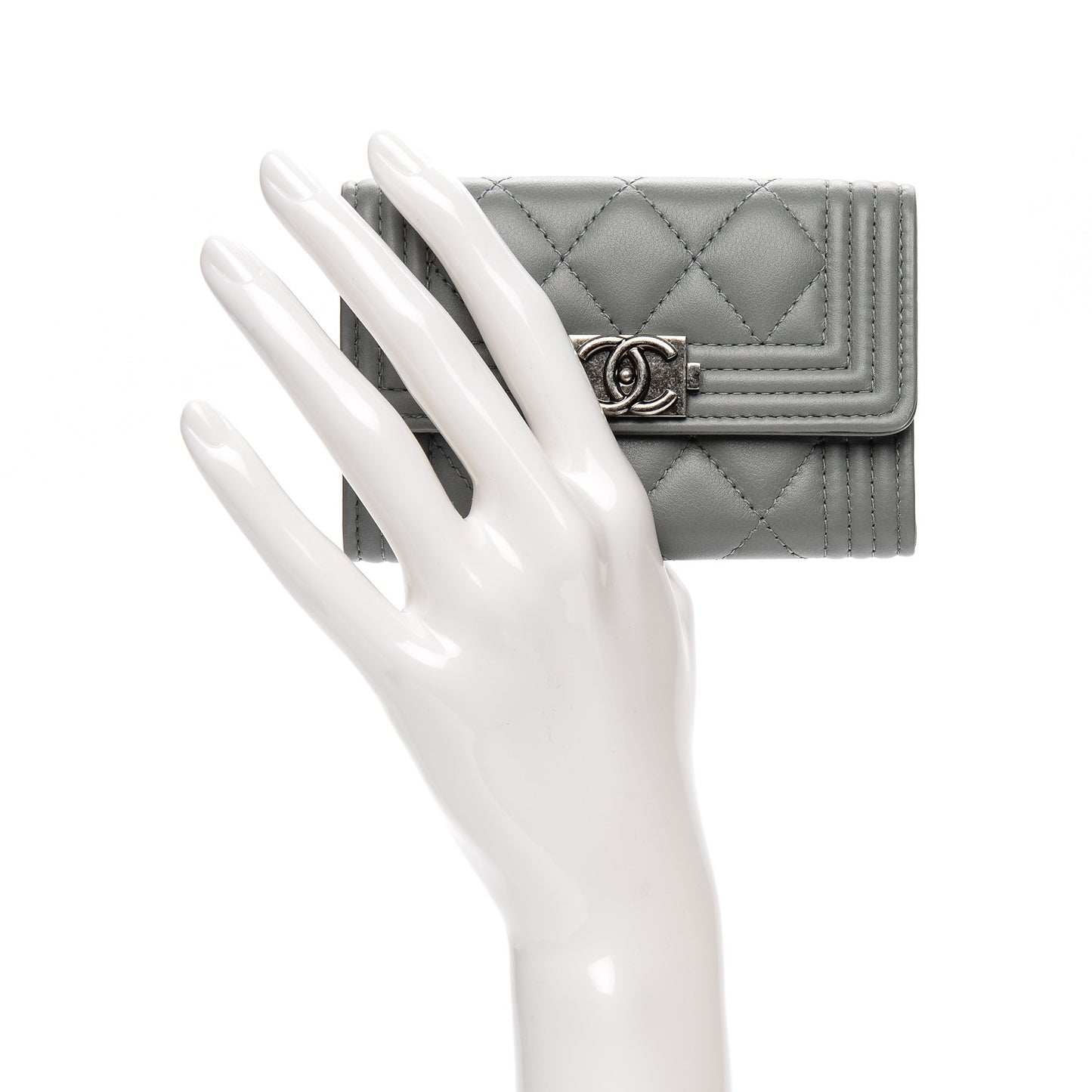 Calfskin Quilted Boy Card Holder Wallet Grey