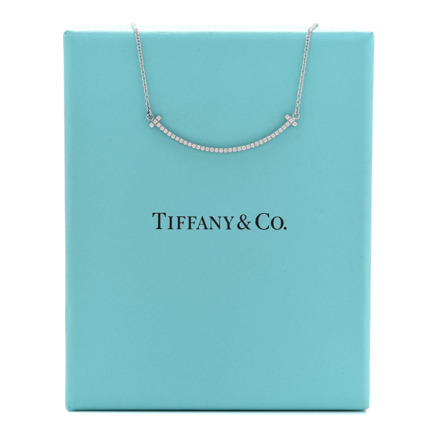 18K White Gold Diamond Small T Smile Pendant Necklace