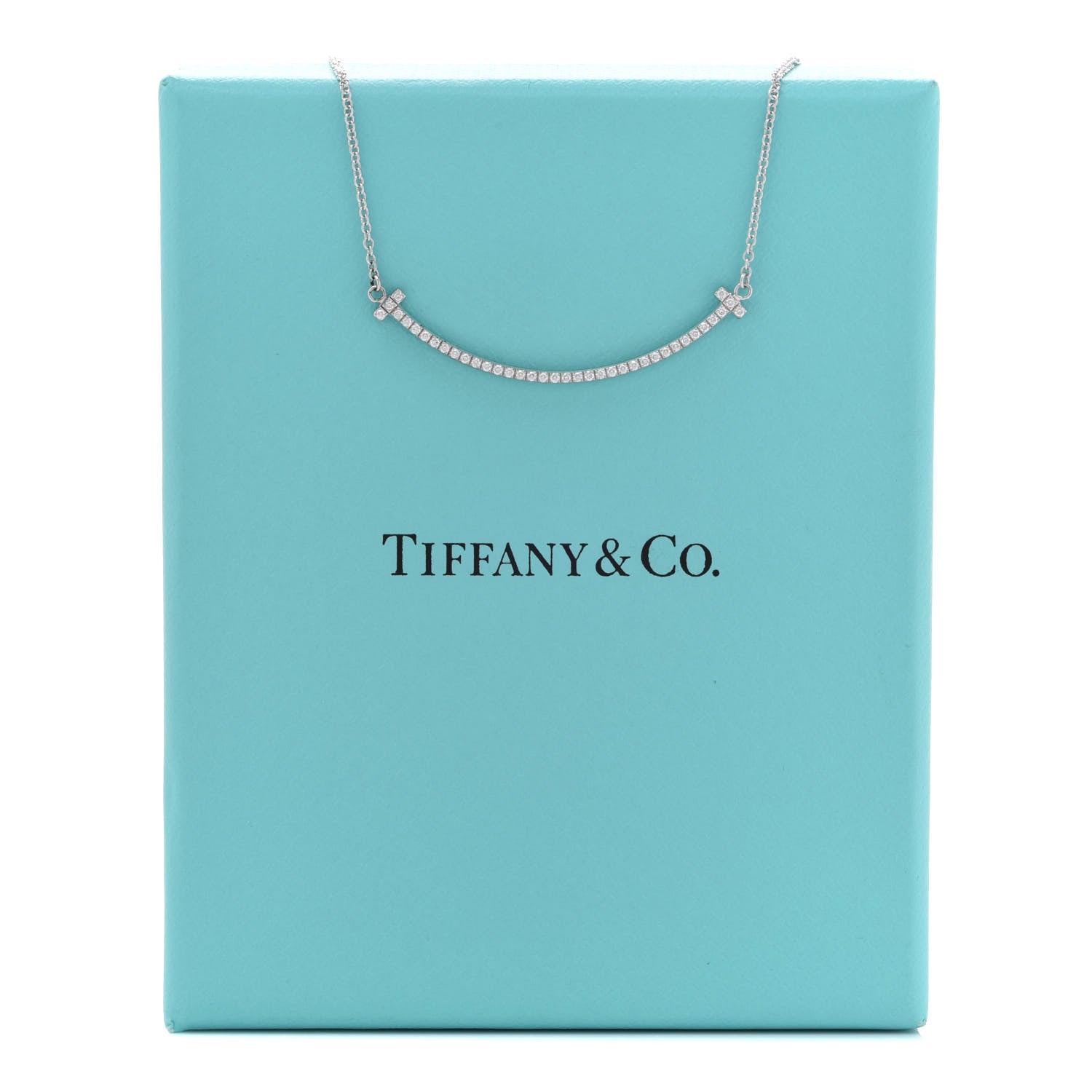 Tiffany 18K White Gold Diamond Small T Smile Pendant Necklace 7 of 7