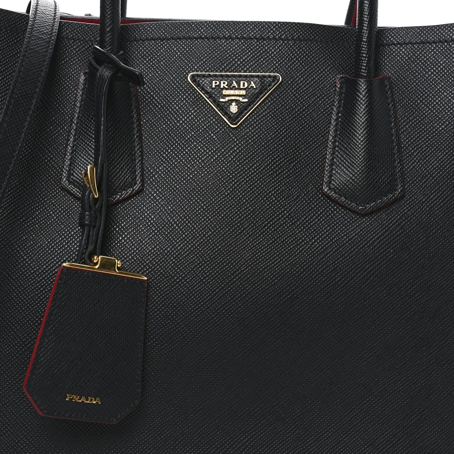 Prada Saffiano Cuir Large Double Bag Black Fuoco 7 of 9