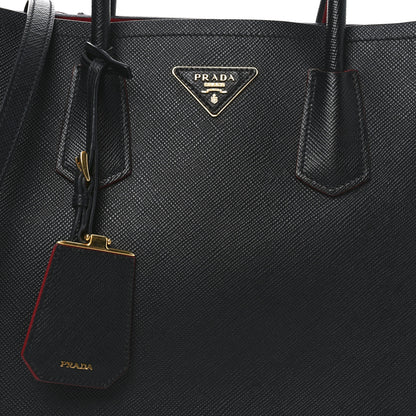 Prada Saffiano Cuir Large Double Bag Black Fuoco 7 of 9