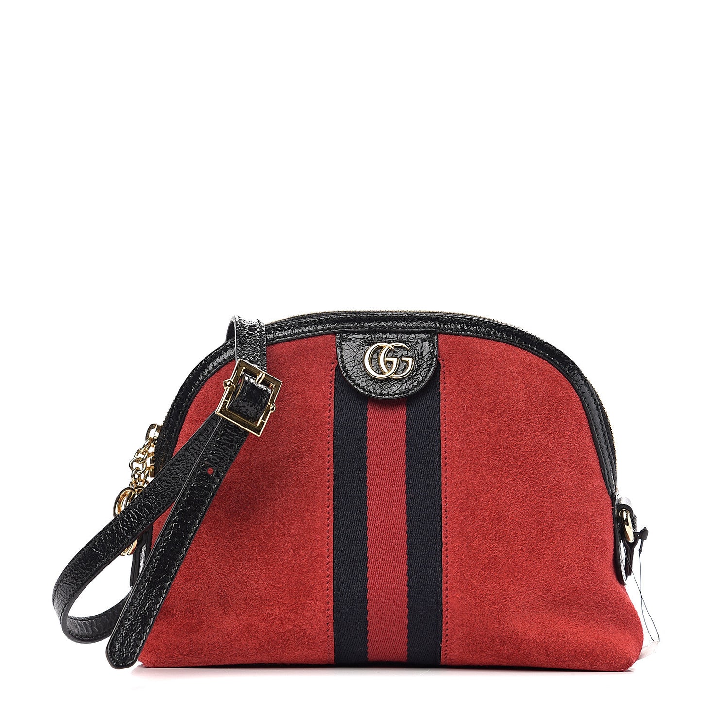 Suede Patent Web GG Small Ophidia Dome Shoulder Bag Hibiscus Red