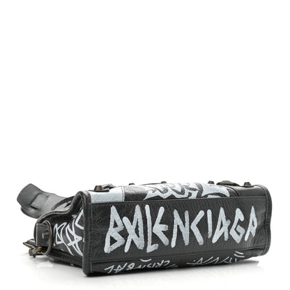 Balenciaga Agneau Arena Graffiti All Over Classic Hardware Mini City Gris Fossile White 4 of 10