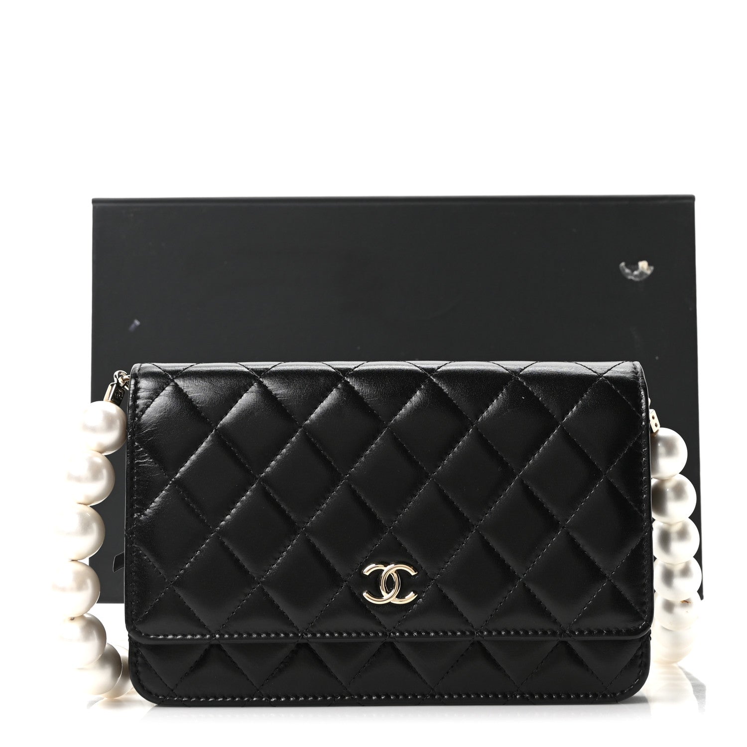 Chanel Calfskin Quilted Maxi Pearl Wallet On Chain WOC Black 12 of 12