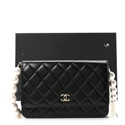 Chanel Calfskin Quilted Maxi Pearl Wallet On Chain WOC Black 12 of 12