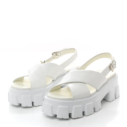 Prada Spazzolato Metal Triangle Logo Padded Monolith 55mm Slingback Sandals 38 White 3 of 9