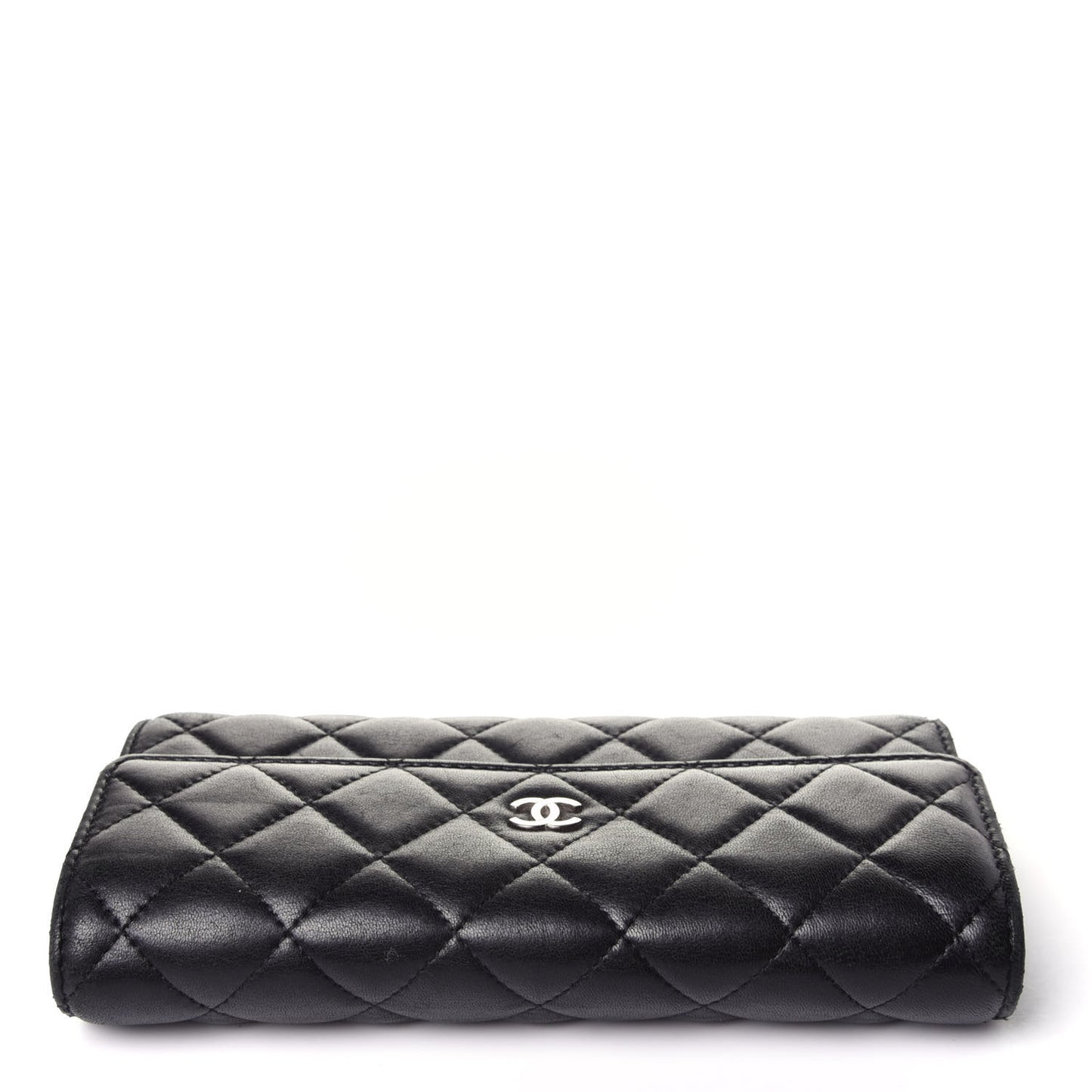 Lambskin Quilted Large Gusset Flap Wallet Black