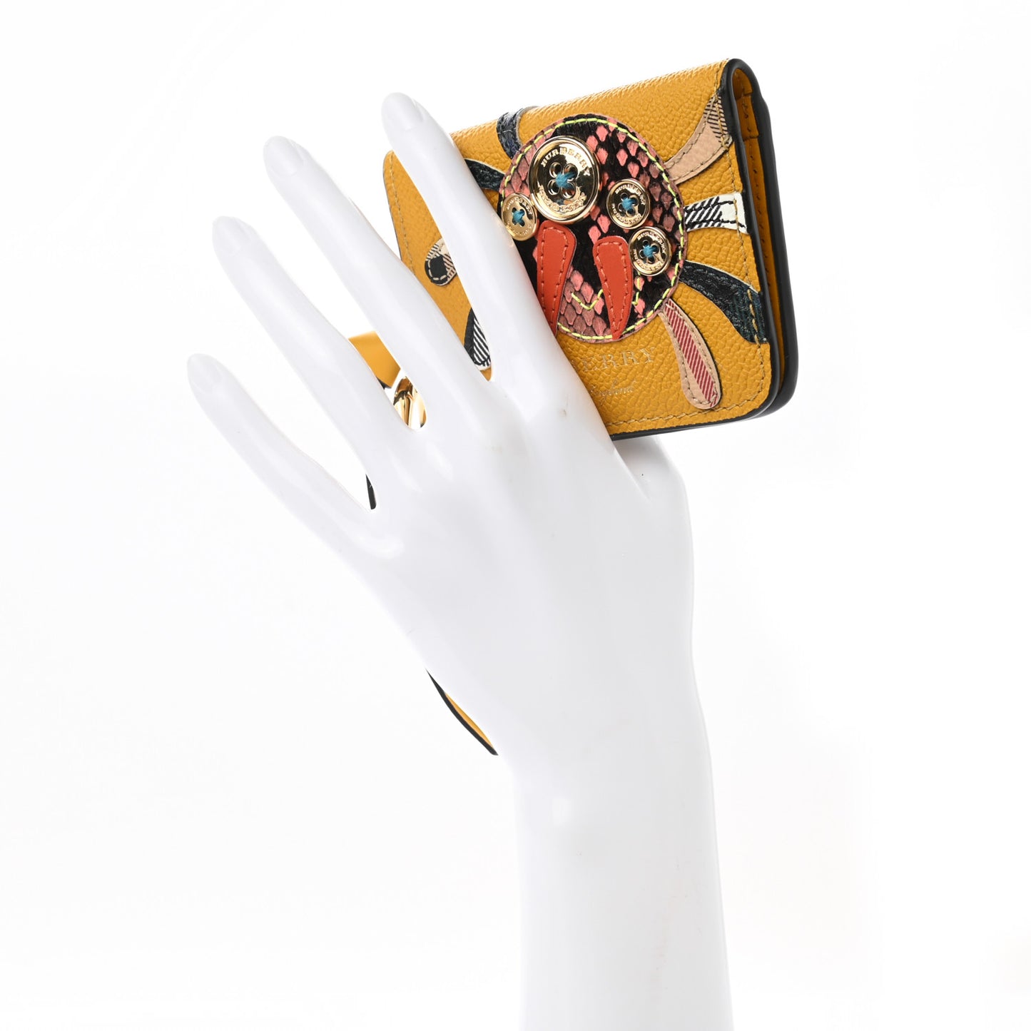 Calfskin Haymarket Check Appliqué Card Case Charm Yellow