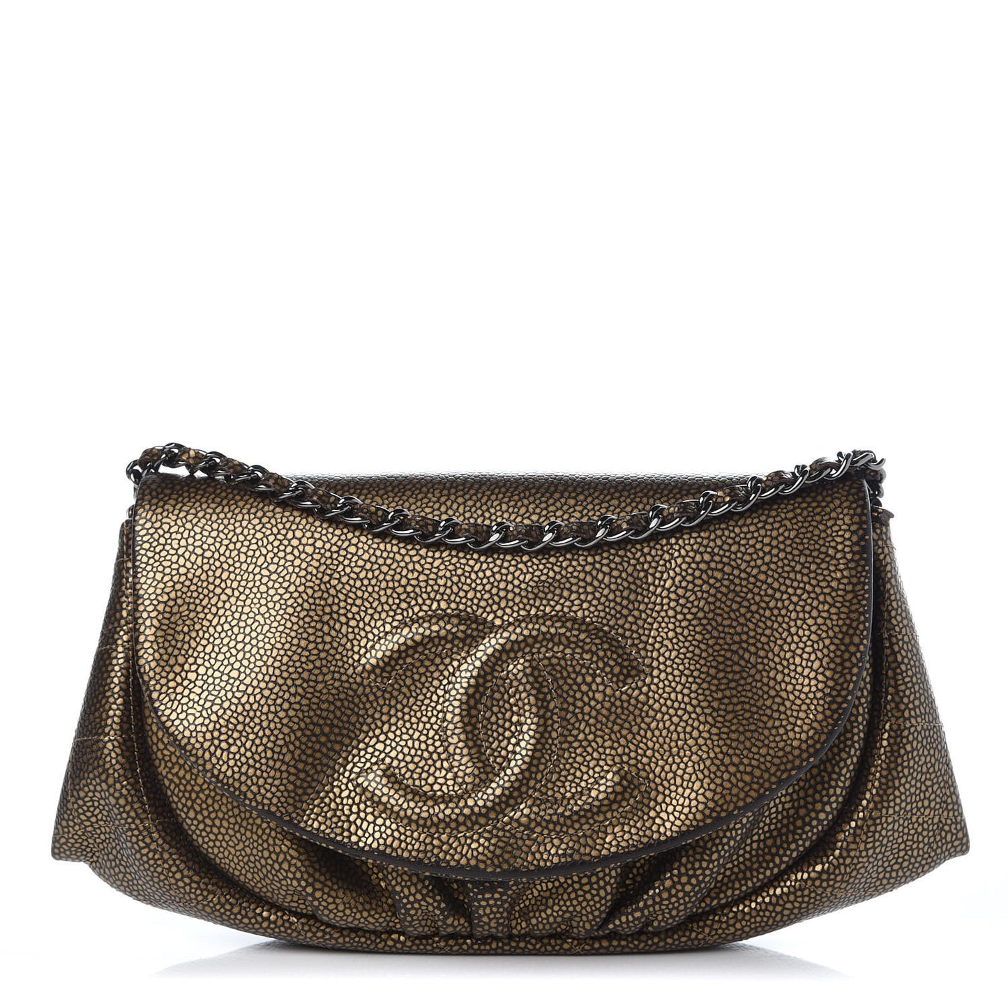 Metallic Caviar Half Moon Wallet On Chain WOC Bronze