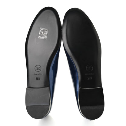 Chanel Patent CC Cap Toe Ballerina Flats 38.5 Blue Black 5 of 8