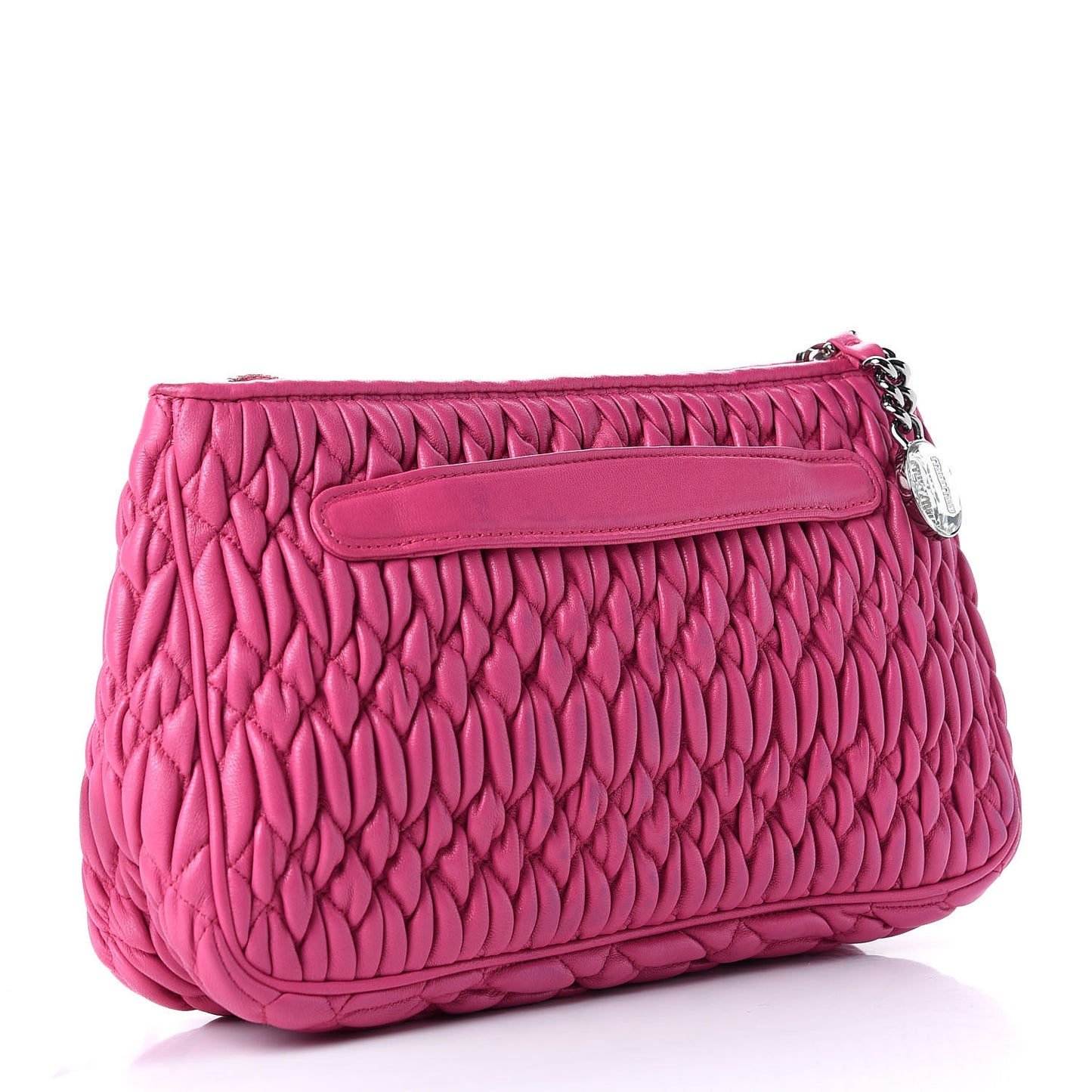 Nappa Matelasse Crystal Zip Top Clutch Fuxia