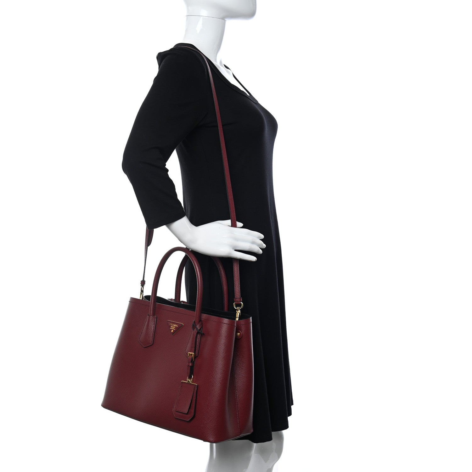 Prada Saffiano Cuir Medium Double Bag Cerise Black 2 of 11