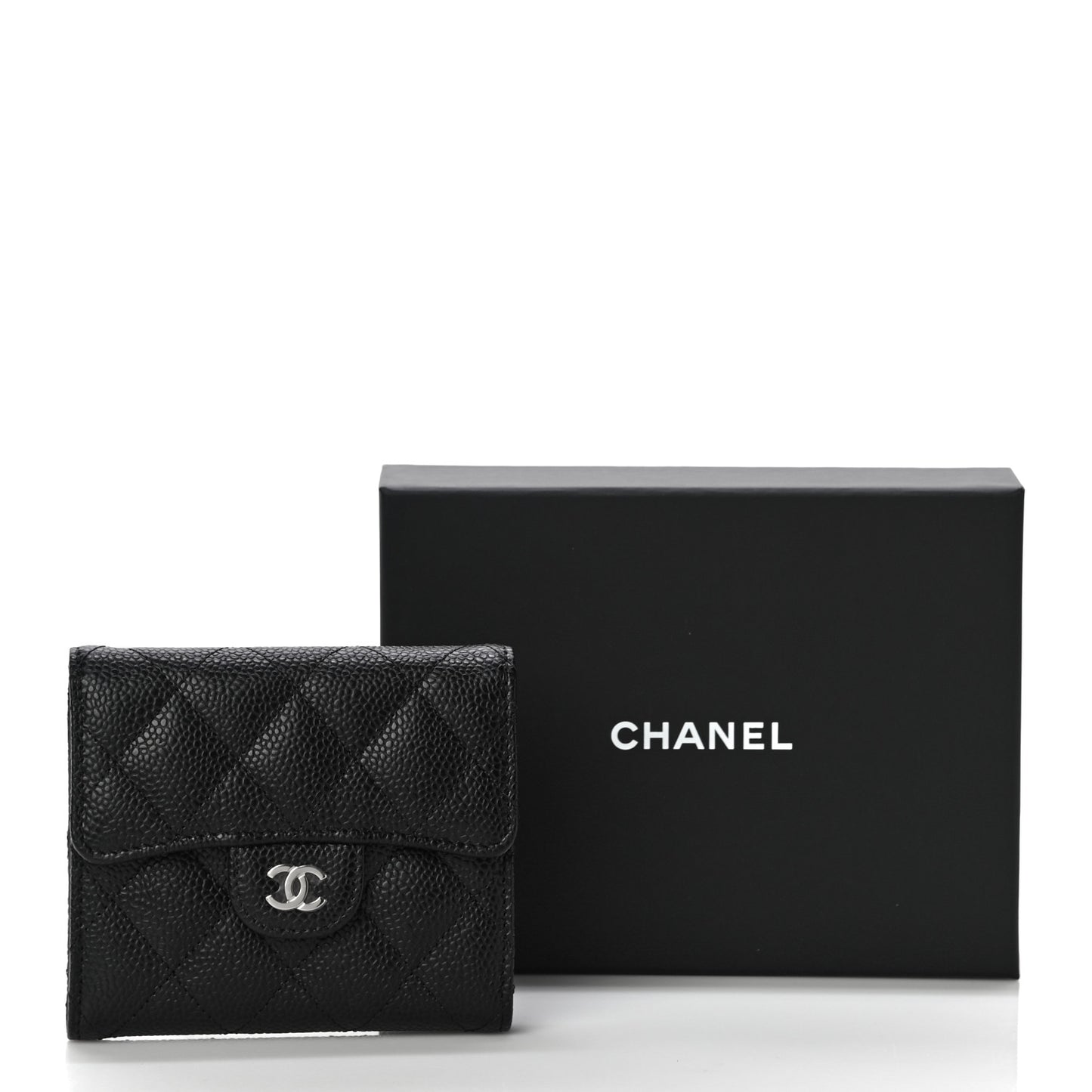 Caviar Quilted Compact Flap Wallet Black