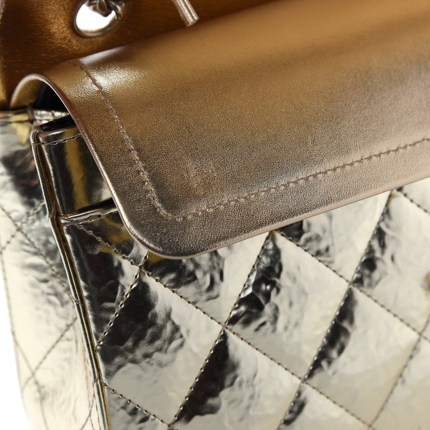 Hammered Metallic Calfskin Quilted Small Double Flap Gold