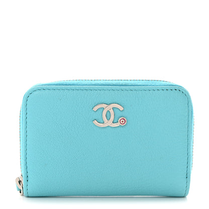 Chanel Goatskin Camellia Zip Coin Purse Blue 1 of 8
