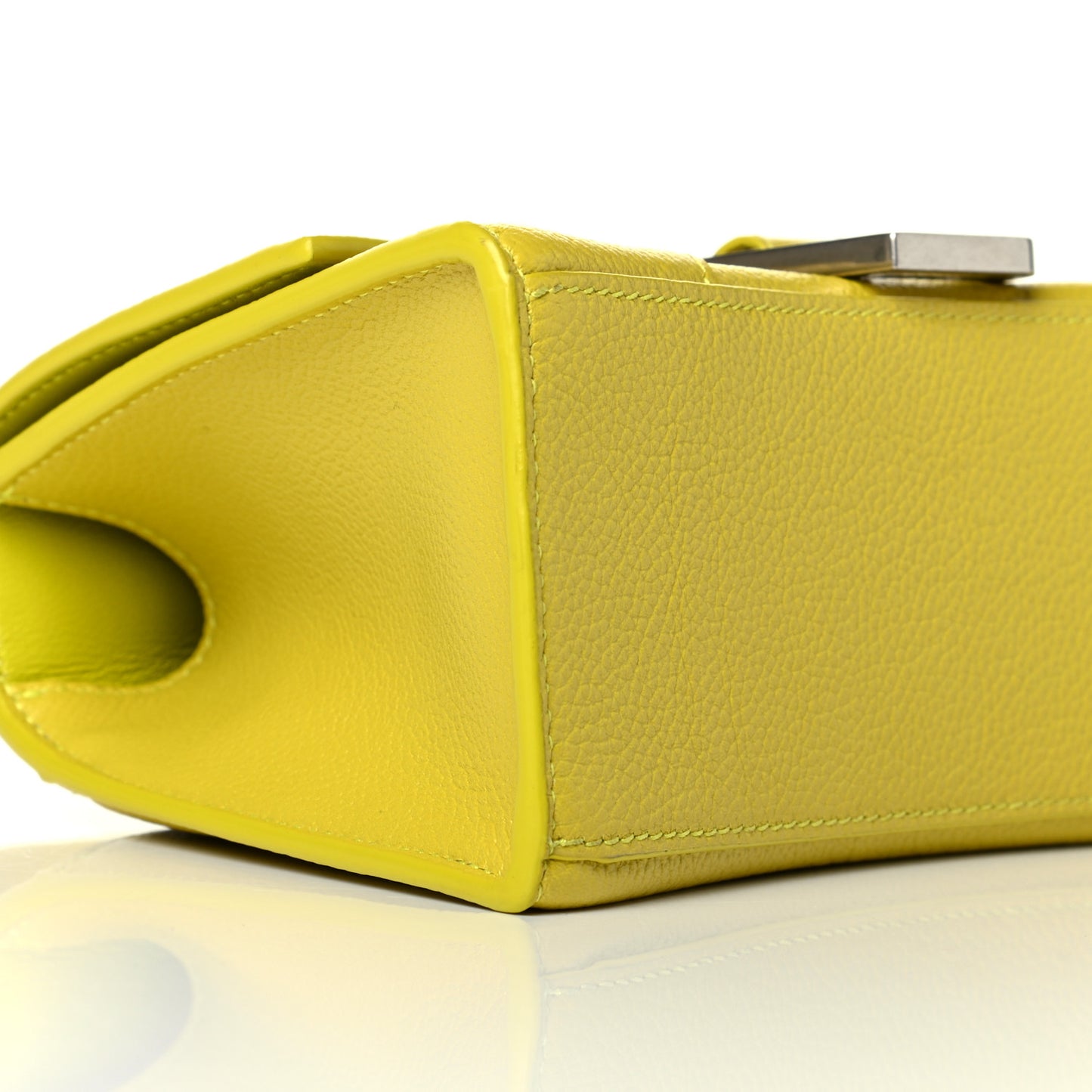 Grained Calfskin Hourglass Top Handle Bag XS Lime