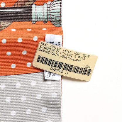 Hermes Silk Clic Clac à Pois Maxi Twilly Orange Gris Perle Blanc 3 of 4