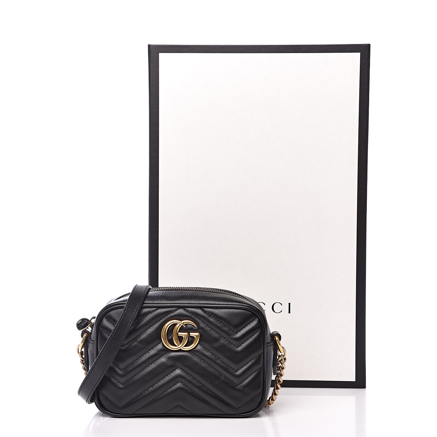 Gucci Calfskin Matelasse Mini GG Marmont Chain Shoulder Bag Black 14 of 14