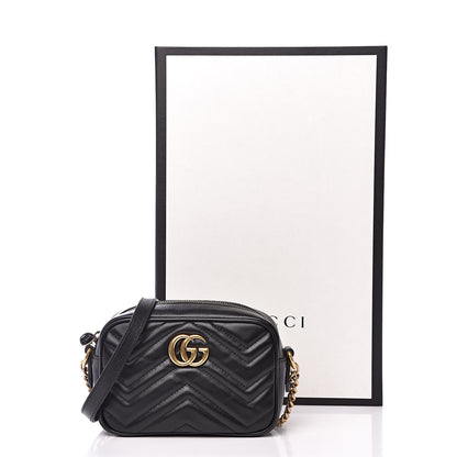 Gucci Calfskin Matelasse Mini GG Marmont Chain Shoulder Bag Black 14 of 14