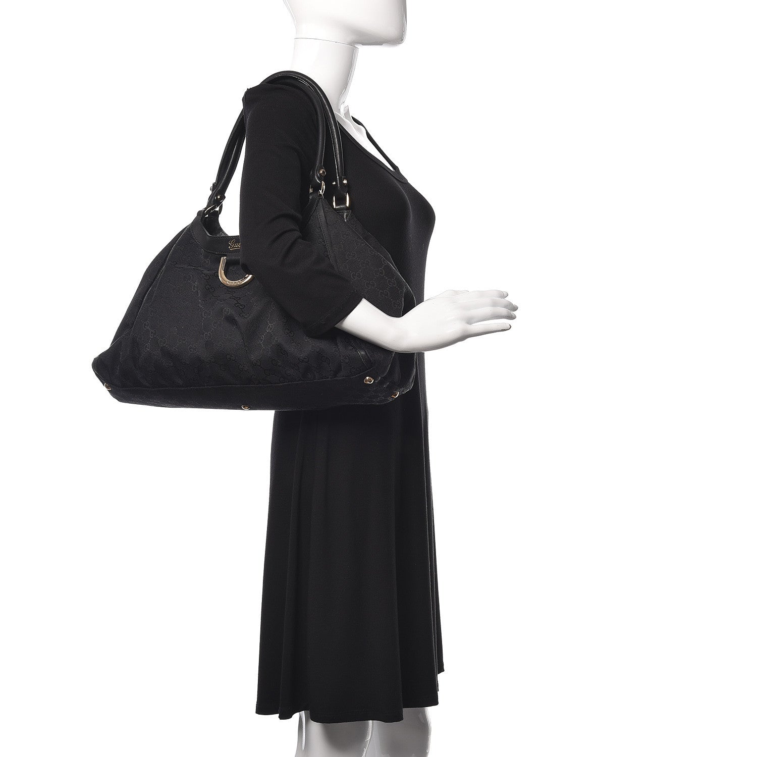 Gucci Monogram D Gold Large Shoulder Bag Black 2 of 13