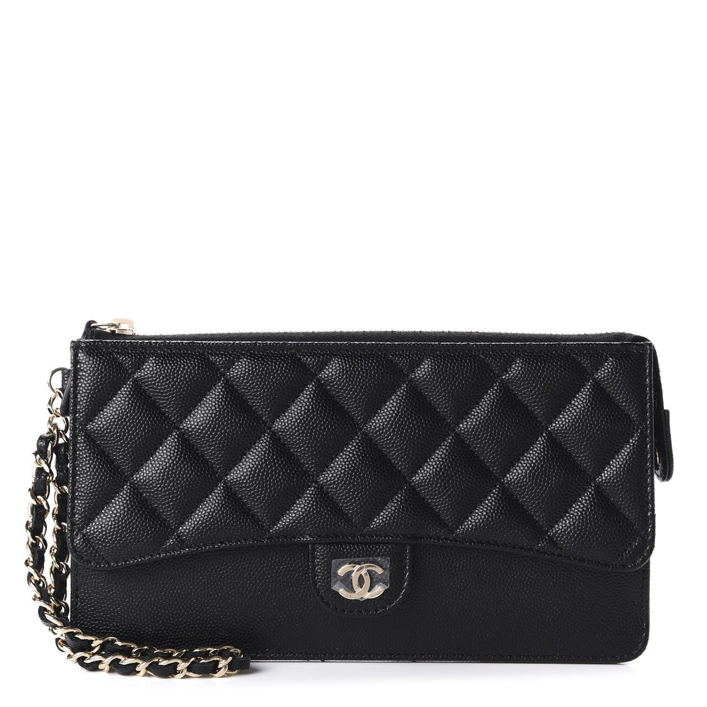 Caviar Quilted Classic Pouch With Handle Black