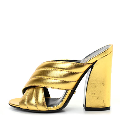 Gucci Metallic Nappa Webby Crossover High Heel Slide Sandals 35 Oro Vecchio 1 of 9