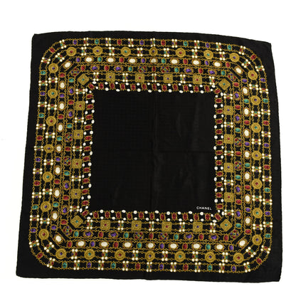 Chanel Silk Pearl Jewel Chain Print Scarf Black 1 of 4