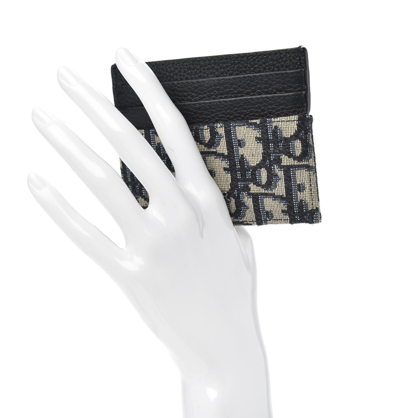 Grained Calfskin Oblique Card Holder Black