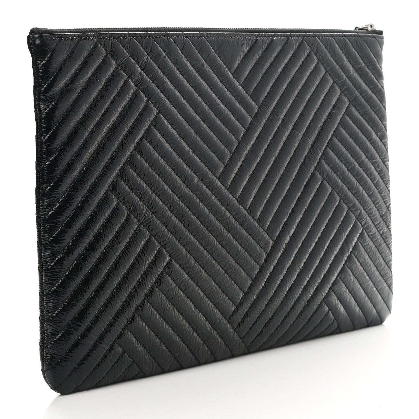 Distressed Patent Chevron Quilted Medium CC Crossing Cosmetic Case Black