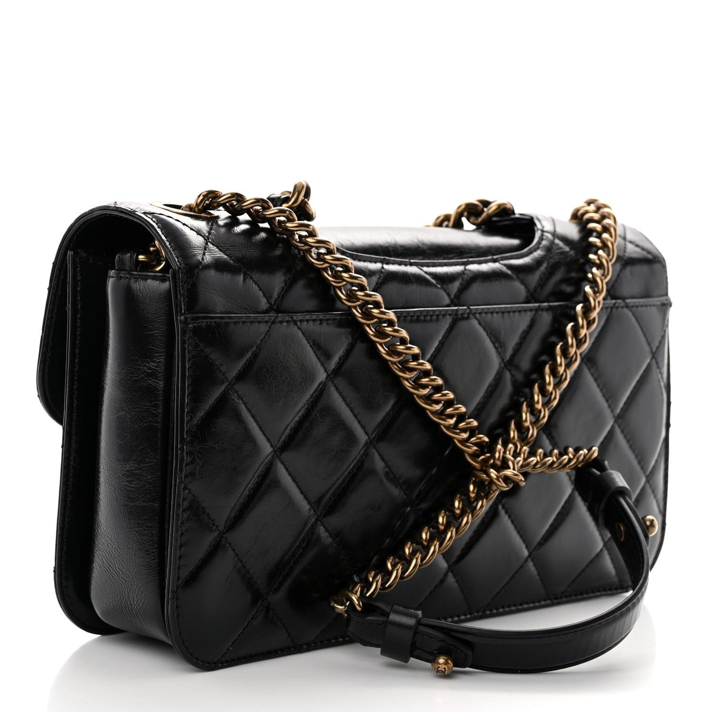 Glazed Calfskin Quilted Large Perfect Edge Flap Black