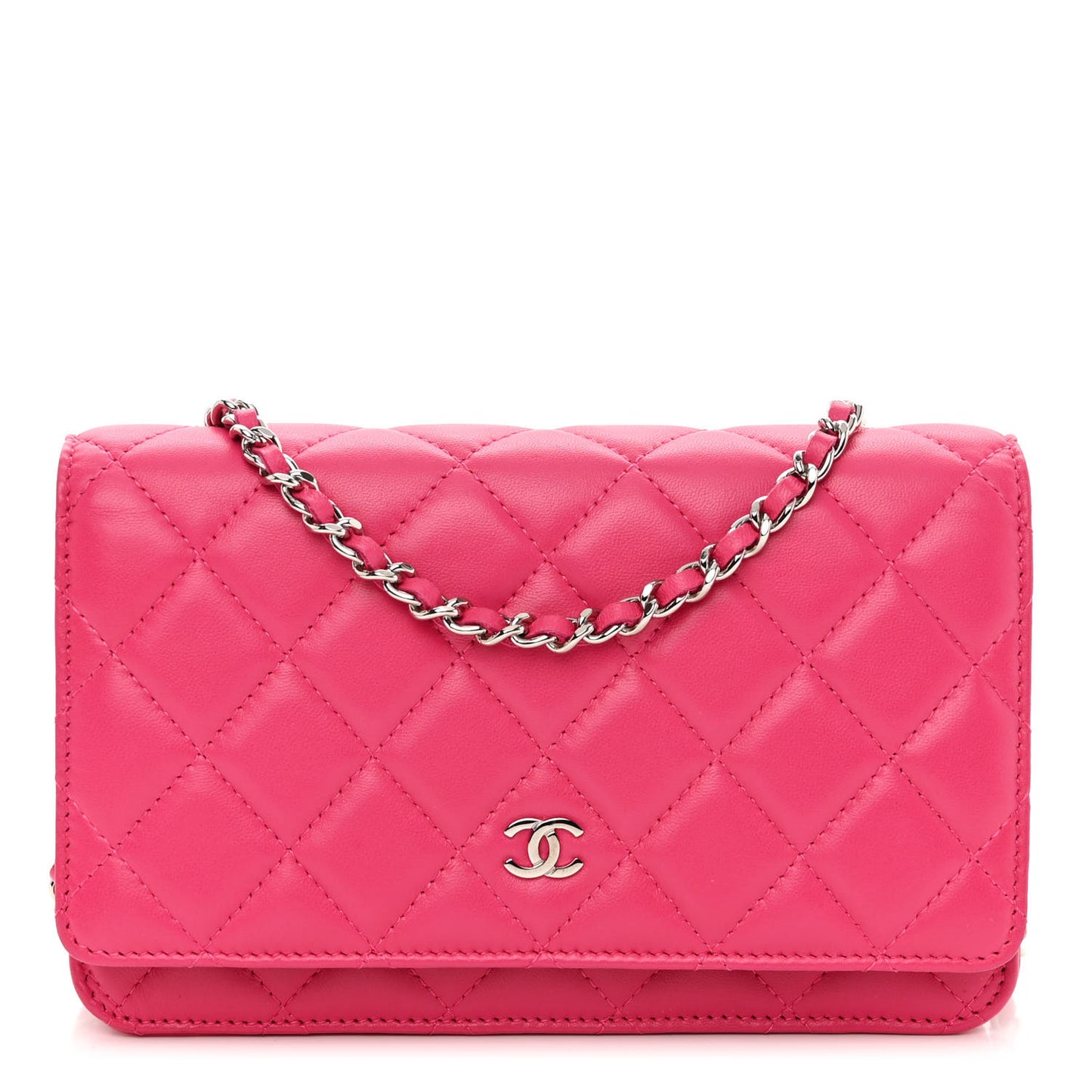 Lambskin Quilted Wallet On Chain WOC Pink