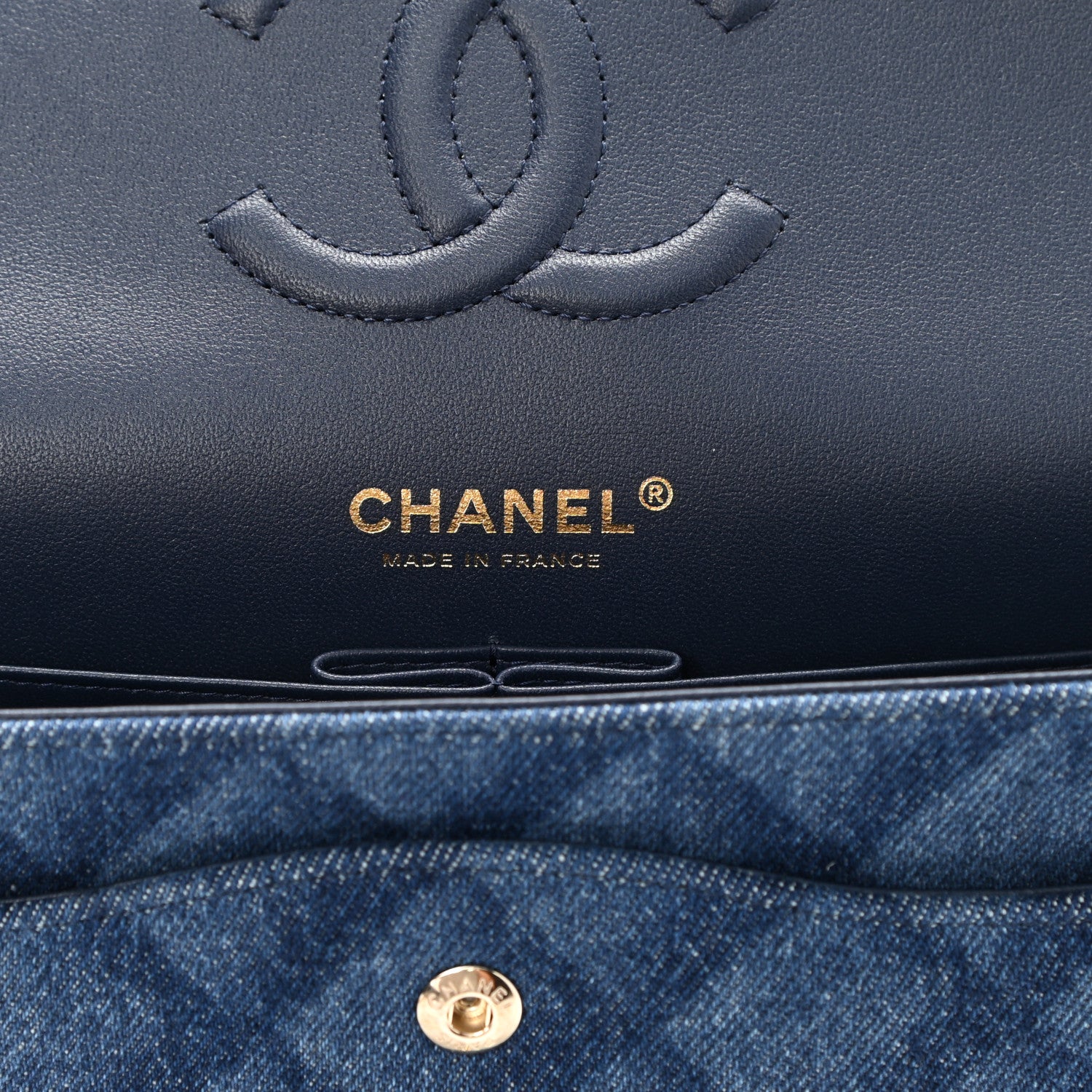 Chanel Printed Denim Quilted Medium Double Flap Dark Blue 6 of 10