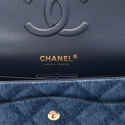 Chanel Printed Denim Quilted Medium Double Flap Dark Blue 6 of 10