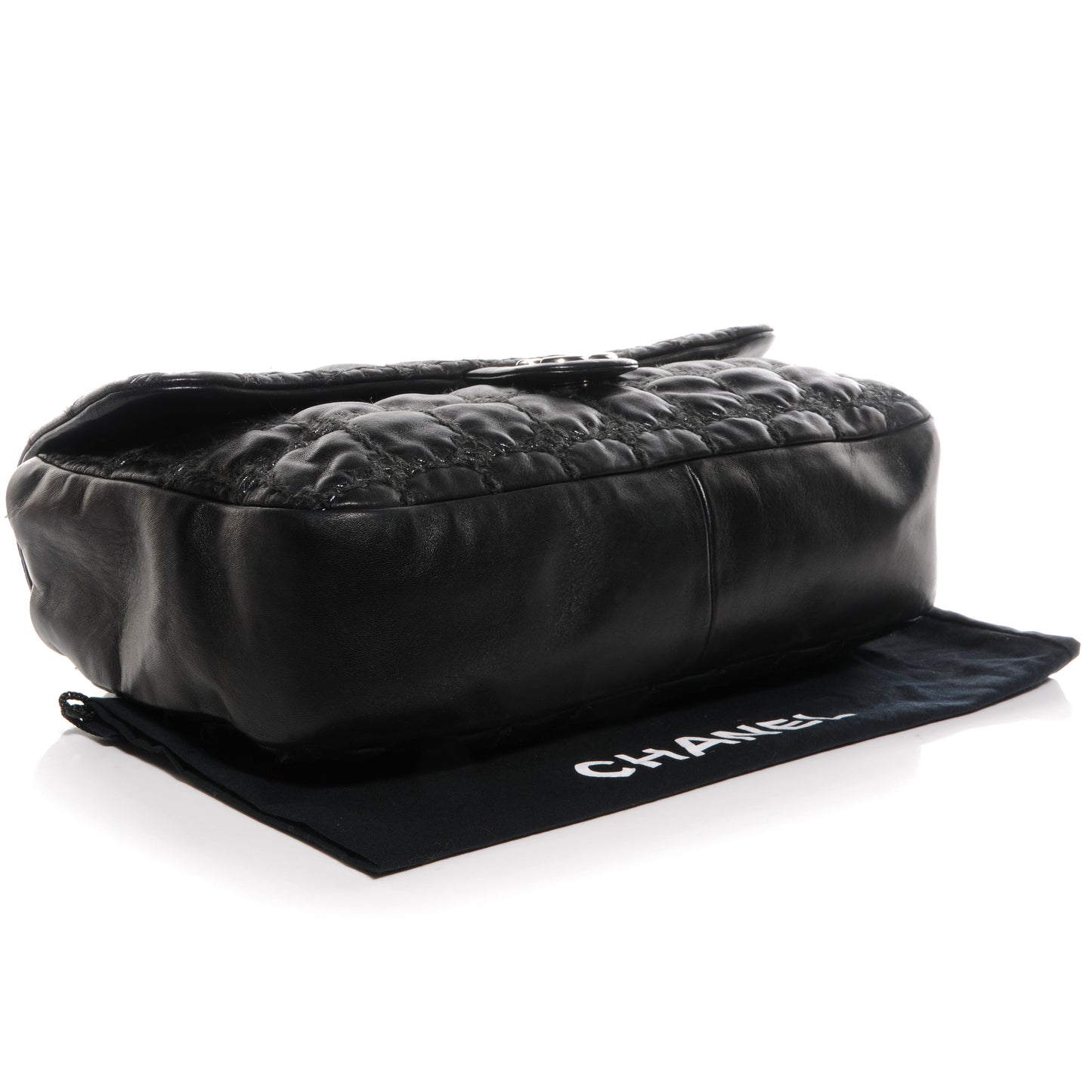 Lambskin Tweed Double Stitch Maxi Flap Black