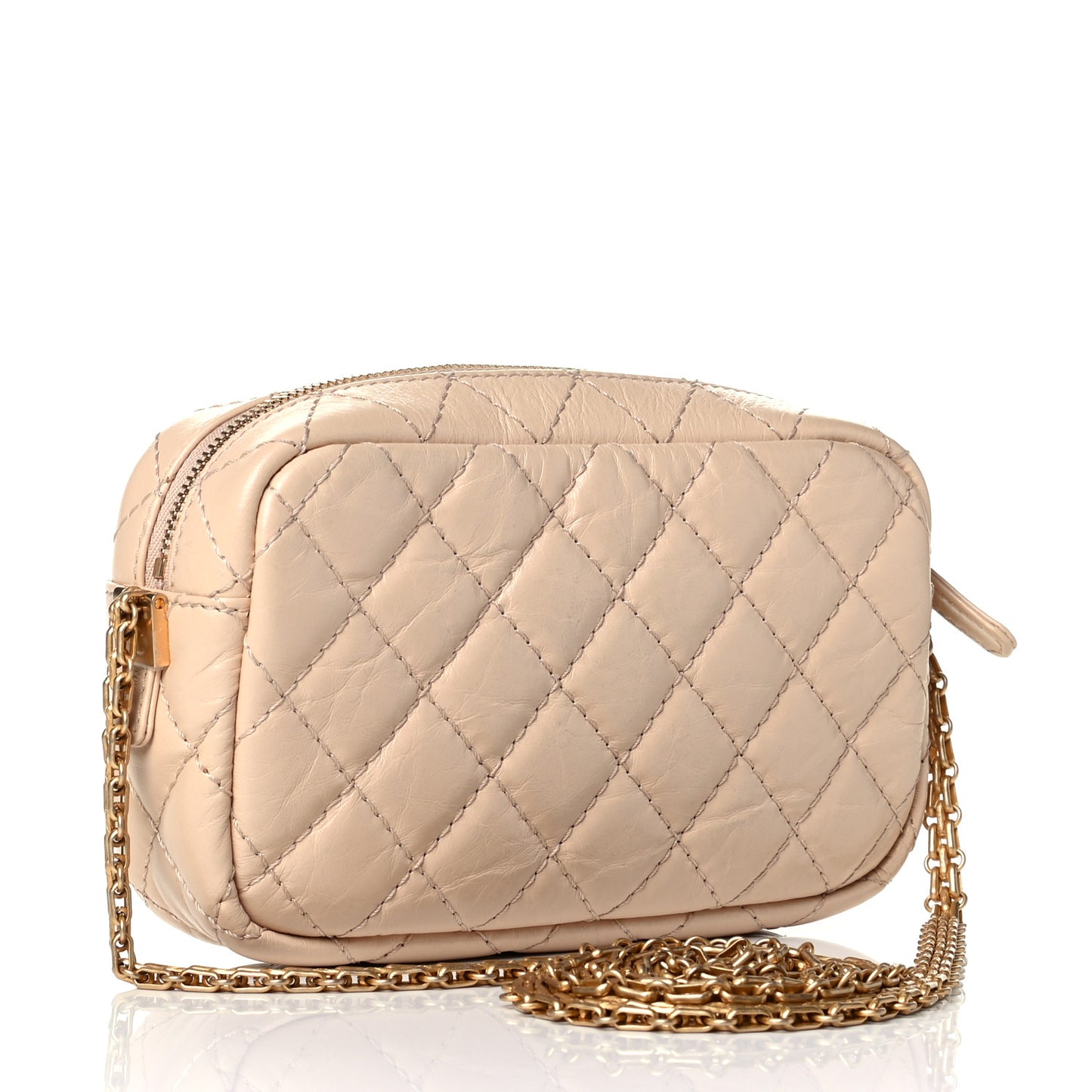 Aged Calfskin Quilted Mini Reissue Camera Case Beige Clair