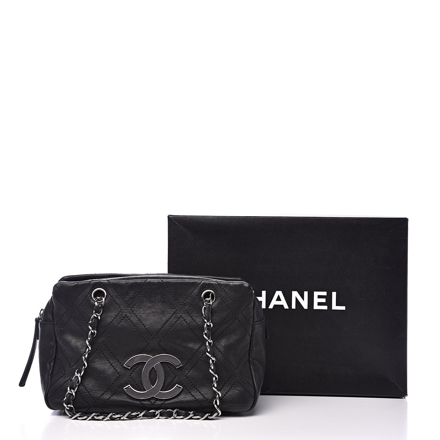 Calfskin Small Diamond Stitch Tote Black