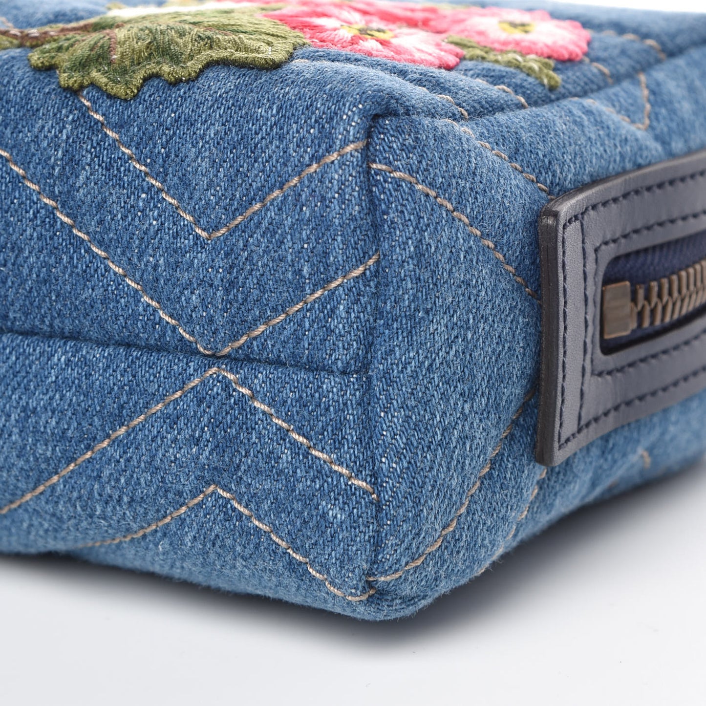 Denim Matelasse Flower Japan Limited GG Marmont Cosmetic Case Blue