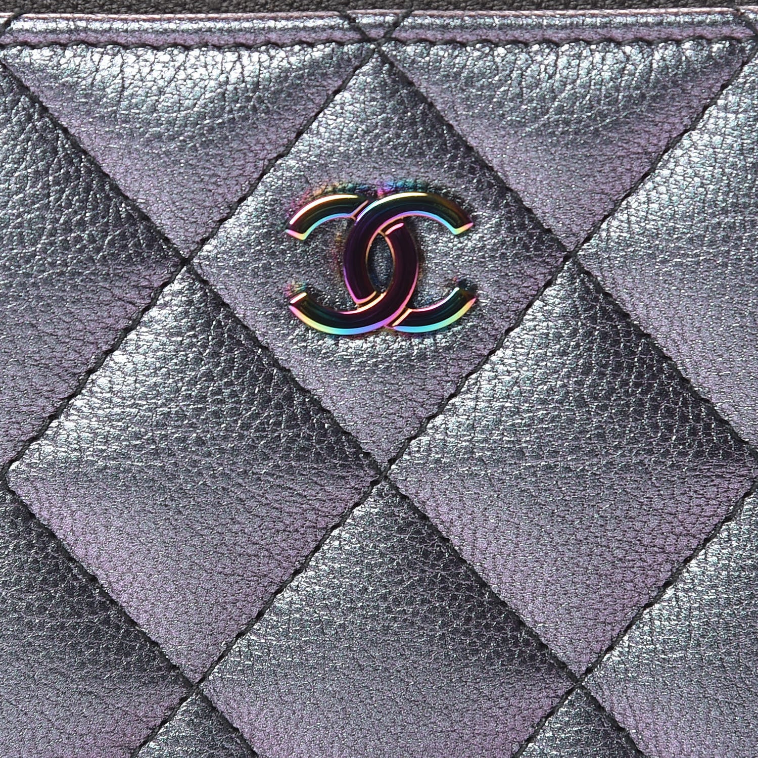 Chanel Iridescent Goatskin Quilted Medium Zip Around Wallet Purple 10 of 14