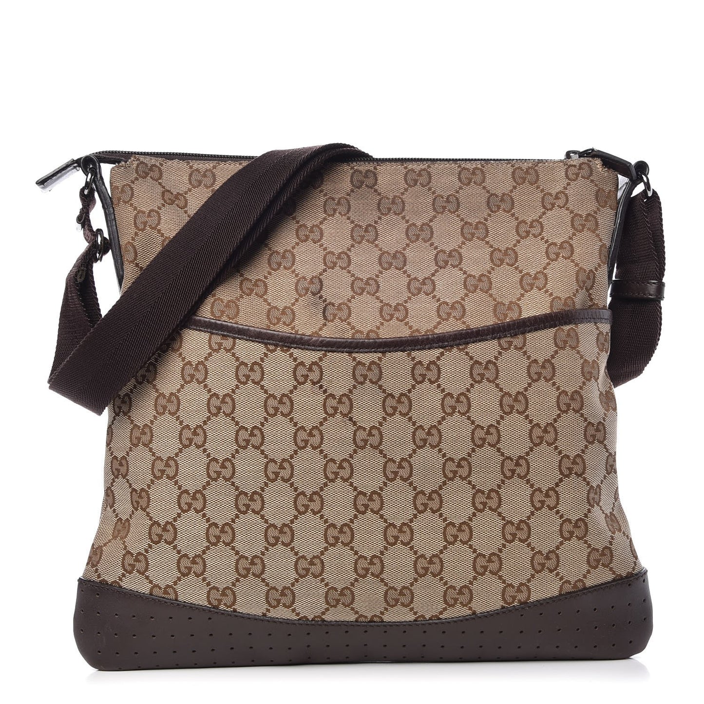 Monogram Calfskin Perforated Medium Flat Messenger Bag Dark Brown