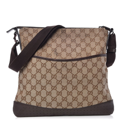 Gucci Monogram Calfskin Perforated Medium Flat Messenger Bag Dark Brown 1 of 7